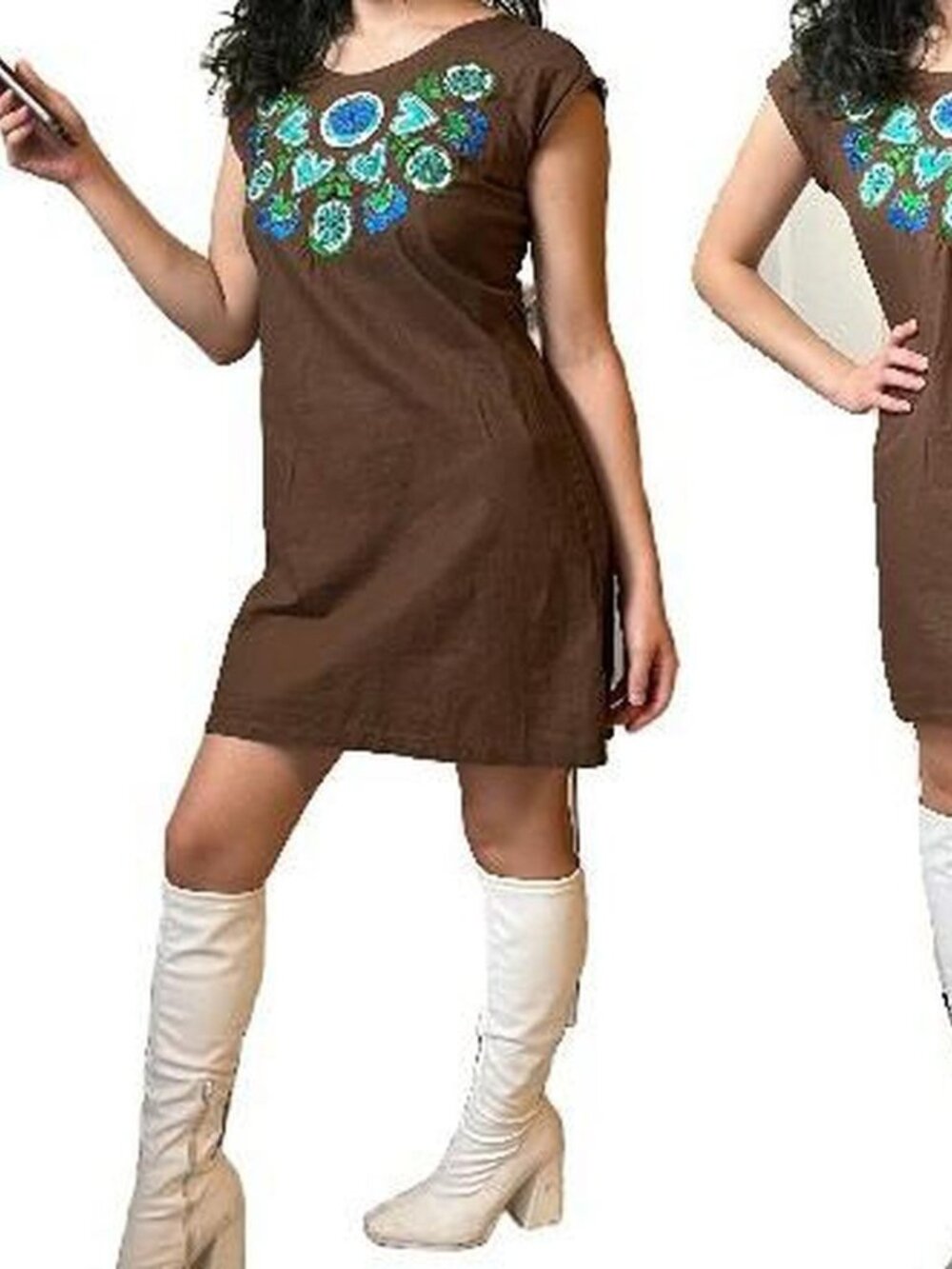 Embroidered mod shift dress